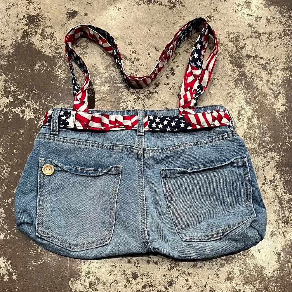 Handmade Y2K Style USA Patriotic Denim Shoulder Bag.